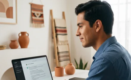 Profesional aprendiendo nuevas habilidades con herramientas de inteligencia artificial